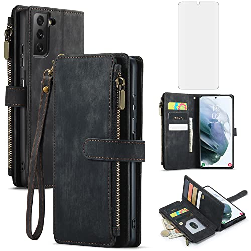 Housse cuir PU noir Samsung S22 5G finition premium et vitre de protection intégrale