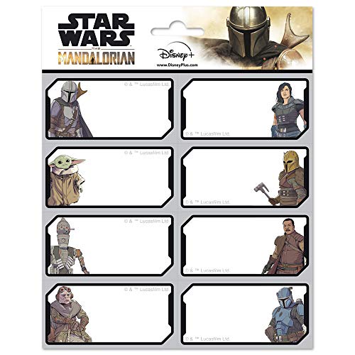 Grupo Erik Etiquetas adhesivas Star Wars, The Mandalorian - Pegatinas libro nombres/Pack etiquetas escolares - Papeleria Star Wars - Vuelta al cole material escolar - Producto con licencia oficial