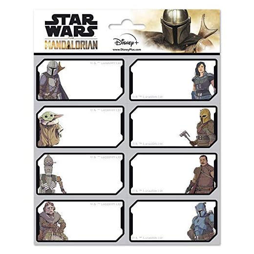 Grupo Erik Etiquetas adhesivas Star Wars, The Mandalorian - Pegatinas libro nombres/Pack etiquetas escolares - Papeleria Star Wars - Vuelta al cole material escolar - Producto con licencia oficial