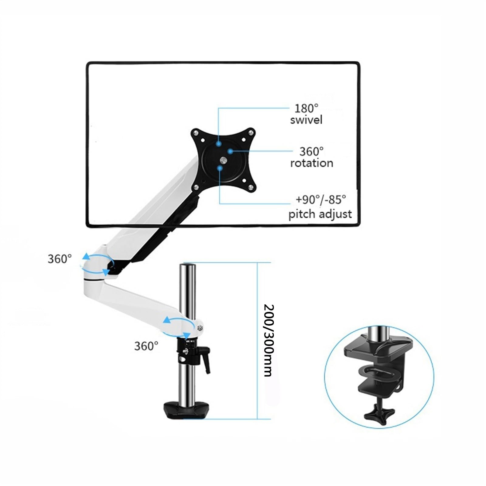 Single Monitor Mount, Adjustable Monitor Arm Desk Mount, Full Motion Monitor Arm with C-clamp And Cable Management, Fits 15"-32" Screen, Holds 17.6lb(200mm)