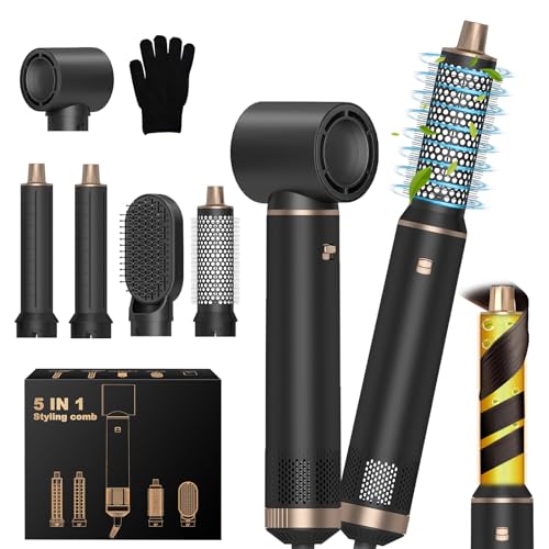 Spazzola Asciugacapelli, 5 in1 Air Styler & Spazzola ad Aria Calda, Airwrap Capelli con 3 Temperature&3 Velocità, Spazzola per Capelli per Asciugare, Volumizzare, Lisciare