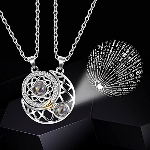 Image of Zibuyu Couple Necklace for Women and Men Chain Friendship Best Friend Necklace Shining Sun and Moon Pendant for Women and Girls Rhinestone Matching Magnetic Necklace Jewellery Birthday Gift - 2 Pcs