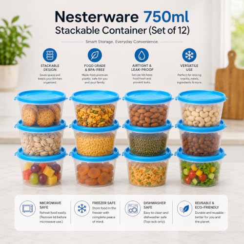 Image of Cutting EDGE Nesterware 750ml Stackable Food Container (Set of 12, Purple) | BPA-free plastic, stackable design, leak-proof, kitchen storage, pantry, fridge, meal prep, reusable, travel use