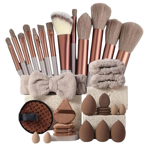 Jubilofex Set de pinceles de maquillaje, kit de maquillaje de belleza de viaje de 33 piezas, equipo de belleza para mujer principiante regalo