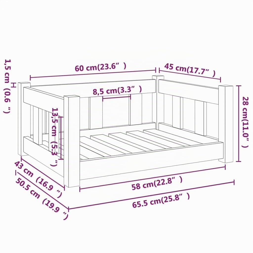 Homiuse Hundebett Weiß aus Massivholz Kiefer 65,5x50,5x28 cm - Katzenkorb Mit Stützenden Seitenwänden für Große und Mittelgroße Hunde