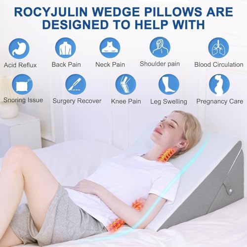 Rocyjulin JP-AWP-055 Wedge Pillow For Sleeping, 9 & 12 Inch Adjustable Memory Foam Incline Elevated Pillow Wedge, Triangle Wedge Pillows For After Surgery thumb #5