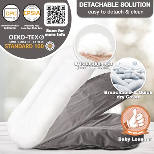 Image of Infant Support Cushion - Baby Support Cushion for Newborn, 0-24 Months, Portable Tummy Time Mat for Home and Travel, Soft Cotton, Supervised Use, Baby Essentials Gift, Grey(1 Cushion + 1 Cover)