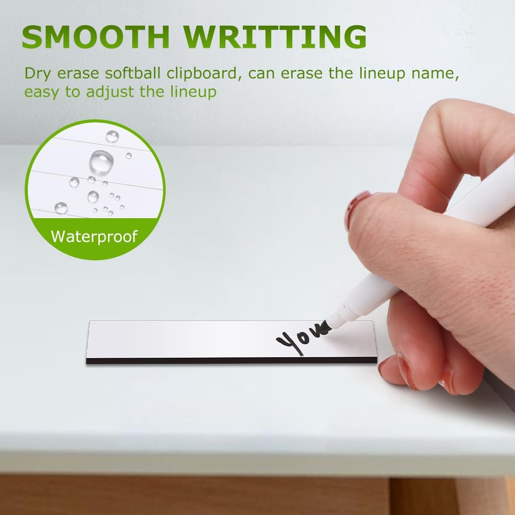Tookie 30Pcs 0.5 x 2.35 inch Baseball Lineup Magnets,Writable Replacement Name Strips Repeatable Coac-hing Board Number Name Tags Dry Erase Labels for Calendar Home Office(white)