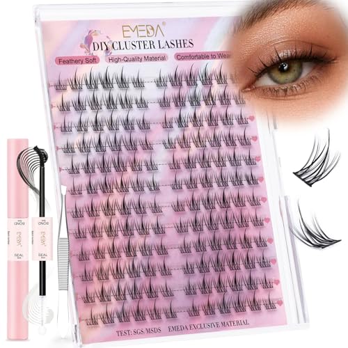 EMEDA Manga Lash Clusters Kit, Individual Lashes Wispy & Natural Cluster Lashes with Bond and Seal Tweezers