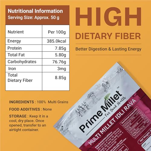 Image of Prime Millets Organic Multi Idli Rava | Whole Barnyard Grain | Pack of 2 (750g Each) | High Fiber | Healthy Digestive Meals | Premium Quality