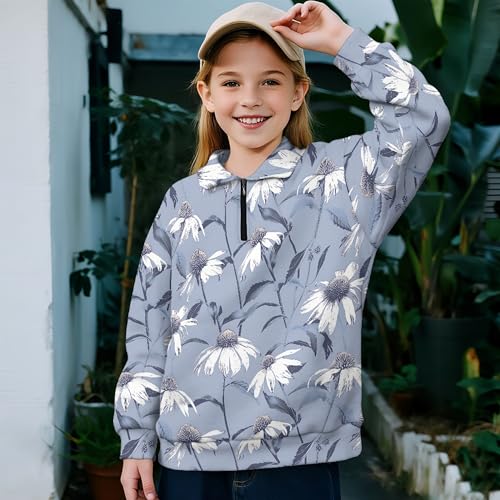 Image of AmzPrint Girls Graphic Quarter Zip Coat Long Sleeve Lightweight Oversized Athletic Running Hoodies For Kids Teen Girls