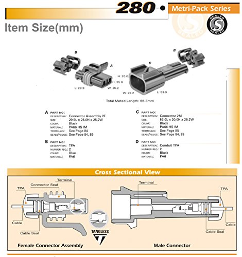 Aptiv Metri-Pack 280 Series 2-Way Connector W/10-12 Awg Sealed Waterproof Set #TOP6