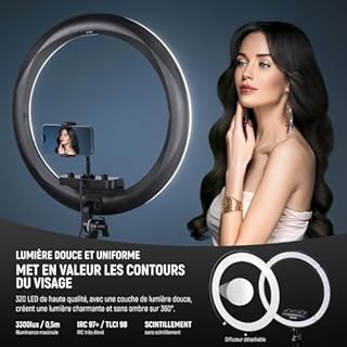 NEEWER 18" Ring Light Professionnel, Lumière Anneau Ultra Fin, 45 W 2900K-7000K TLCI98, avec Trépied, Obturateur à Distance et APP Contrôle, Éclairage Plus Doux pour TikTok Selfie, RP18B Pro Noir