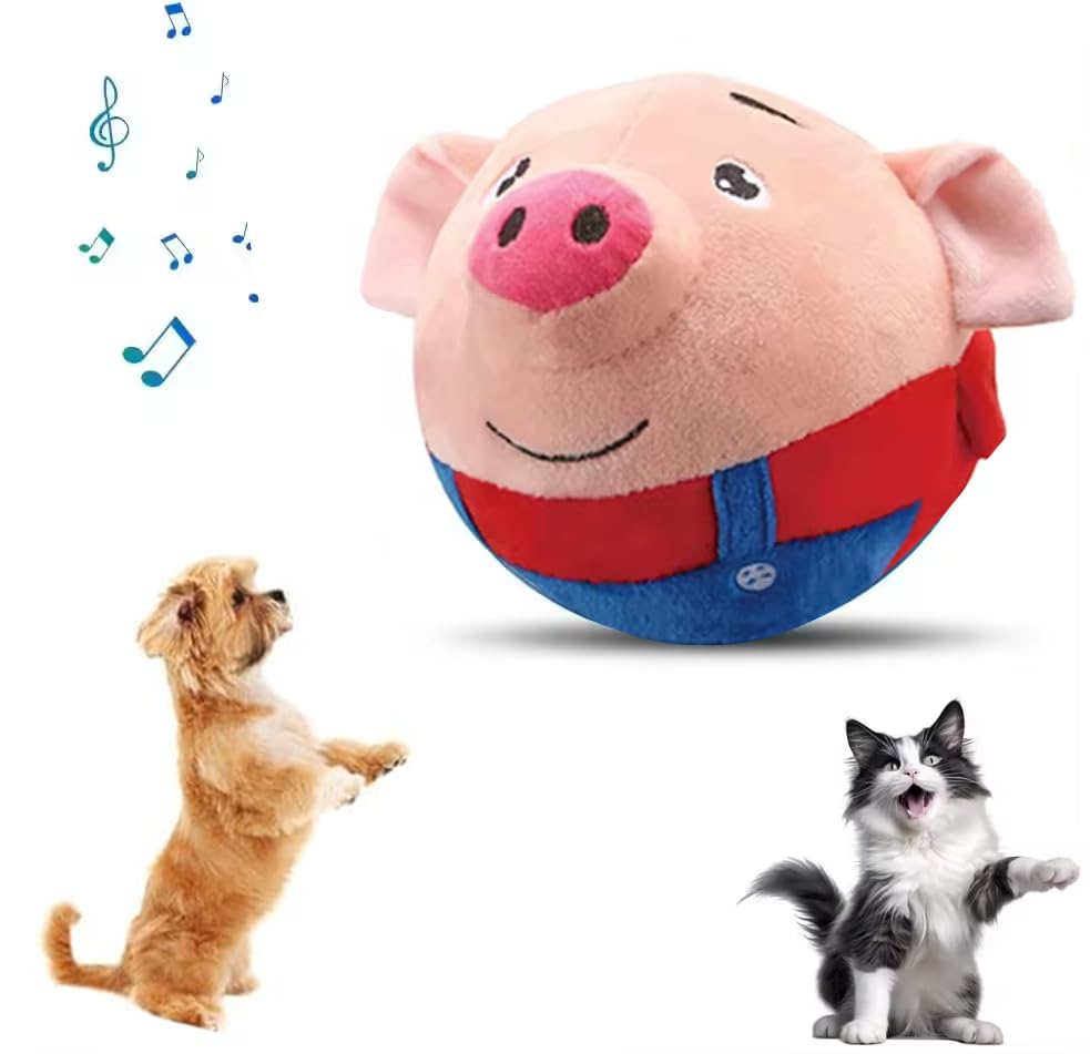 2025 New Interactive Dog Toys, Active Moving Pet Plush Toy, Talking Dog Toys,Washable Shaking Bouncing Relieving Cartoon Piggy Plush Sounding Electronic Dog Toys. (Red)