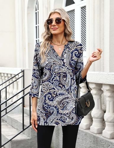 Image of Zeagoo Womens 3 /4 Length Sleeve Tops V Neck Tunic Dressy Casual Blouse