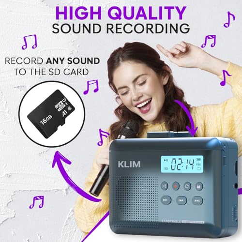 KLIM K7 Cassette Tape Player - Cassette to MP3 Converter - Portable - Built-in Microphone & Speaker - Rechargeable Battery - Earphones - 16GB SD Card - Blue by KLIM - Image 4