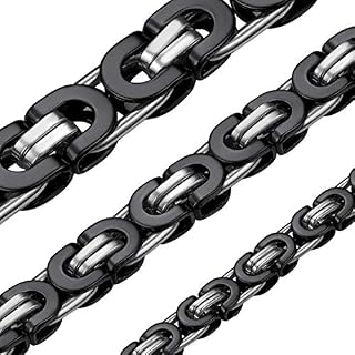 ChainsHouse Mens Byzantine Link Chain Necklace Bracelets Black/Gold Silver Two-Tone 6/8 /10MM Thick Stainless Steel Heavy Chain