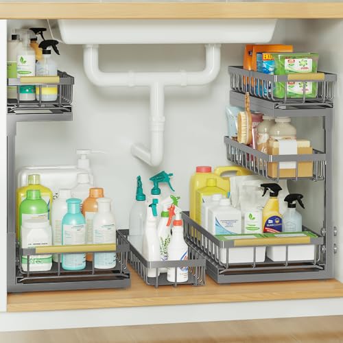 Image of Under Sink Organizer for Kitchen and Bathroom Cabinet Pull Out storage