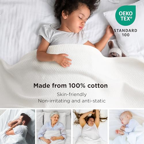 Image of Bedsure 100% Cotton Blanket, Herringbone Weave, Oversized King, White