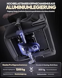 Dowinx Chaise de Gaming - Charge maximale : 200 kg - Ergonomique - avec accoudoirs 4D et Support Lombaire - Hauteur réglable - pour Gamer et Esport - Noir