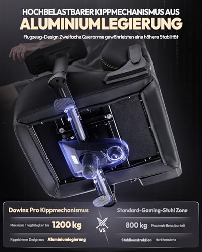 Dowinx Gaming Stuhl 200kg Belastbarkeit Chefsessel, Ergonomischer Bürostuhl mit 4D Armlehnen und Lendenwirbelstütze, Höhenverstellbarer Gaming Chair für Gamer und Esport Schwarz – Bild 4