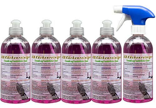 A.K.B.Küchenreiniger Allzweckreiniger Lavendel,2,5L, aus natürlichen Tensiden (5x0,5L gebrauchsfertige Lösung, davon 4 ohne und 1 mit Sprühschaumkopf)