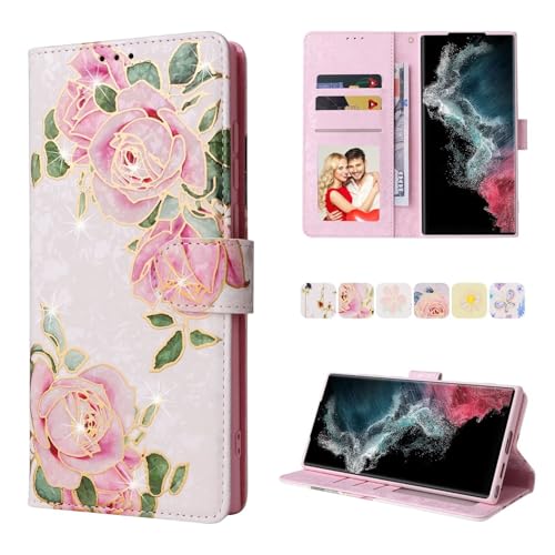 Coque cuir iPhone 16 Pro Max rose fleur à rabat magnétique chic