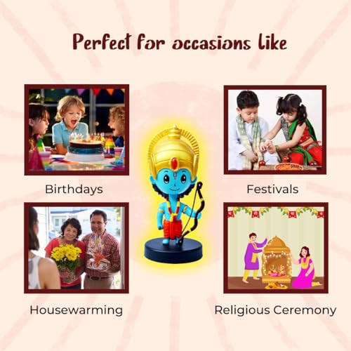 Image of Lord Shree Ram Idol for Car Dashboard Bobblehead, Home Decor Items for Living Room, Office Desk, Bow in Hand, Murti for Gifting, Statue for Good Luck, Superhero Action Figure