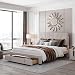 Produktbild Bett 140x200 Polsterbett mit Stauraum Samt-Stoff Lattenrost Einzelbett Stauraum, Beige