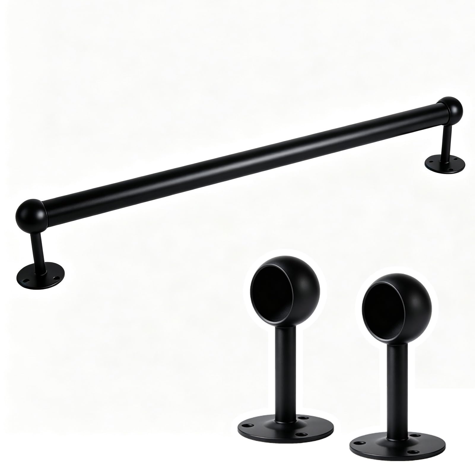 Wardrobe Rail White/Black Clothes Hanging Rod Bracket, Ceiling/Wall Closet Hanger Pole