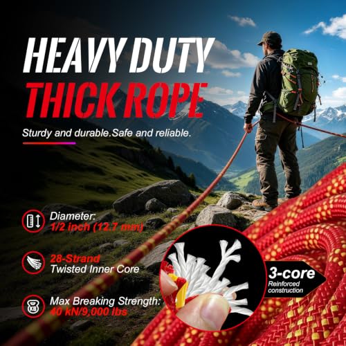 Brobantle 1/2 Inch Arborist Rope 200FT,9000lbs Double Braided Arborist Bull Rope for Tree Rigging & Pulling,Heavy Duty Rope for Tree Work,Rappelling, Swing Sailing Hiking Camping — view 4