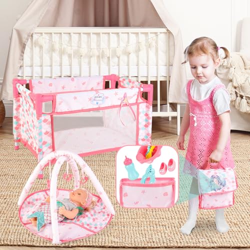 Deao KB83886 Baby Doll Stroller Crib Bed Nursery Role Play Set Baby Doll Accessories And Play Mat,Travel Cot,Foldable Stroller And Travel Bag Birthday thumb #5