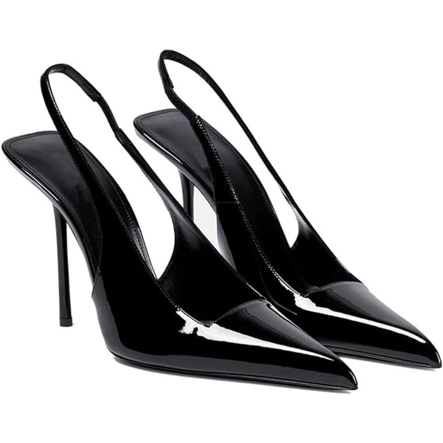 Vertundy Womens Stiletto Slingback Pointed Toe Leather High Heels Black