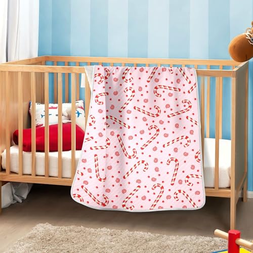 Image of Candy Cane Christmas Pink Baby Blankets Soft Warm Crib Stroller Blanket for Toddler Newborn Girls Boys, 30x40in