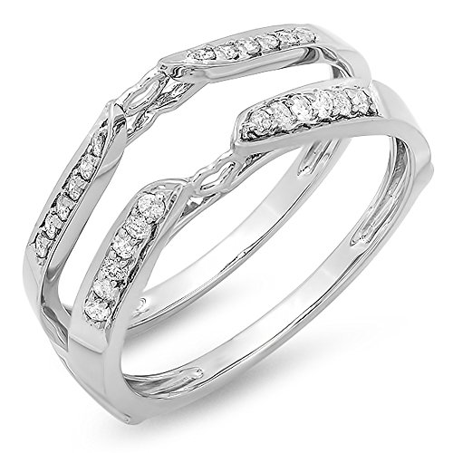 Dazzlingrock Collection 0.23 Carat (ctw) 14k Round Diamond Ladies Bridal Anniversary Wedding Band Guard Double Ring 1/4 CT, White Gold, Size 9