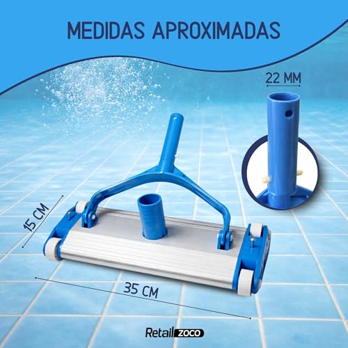 Miniatura 4 de Techzoco Limpiafondos De Piscina Manual, Cabezal De Aspiradora De Piscina, Cepillo Aspirador Suelo De Piscina, Apto Para Mástil De Hasta 35mm, Tamaño Del Cabezal 35 Cm X 15 Cm, Aluminio