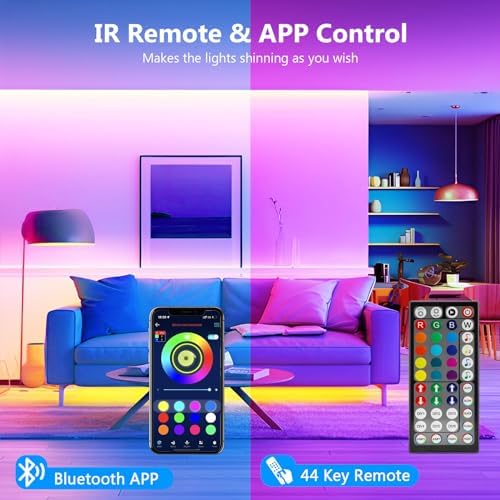 LED Strip 15 m, RGB LED Strip, Bluetooth Smart LED Strip Self-Adhesive, LED Strip with Remote Control and App, LED Light Strip, Dimmable, Music Sync, Timer Setting for Gaming Room, Kitchen, Party - View 4