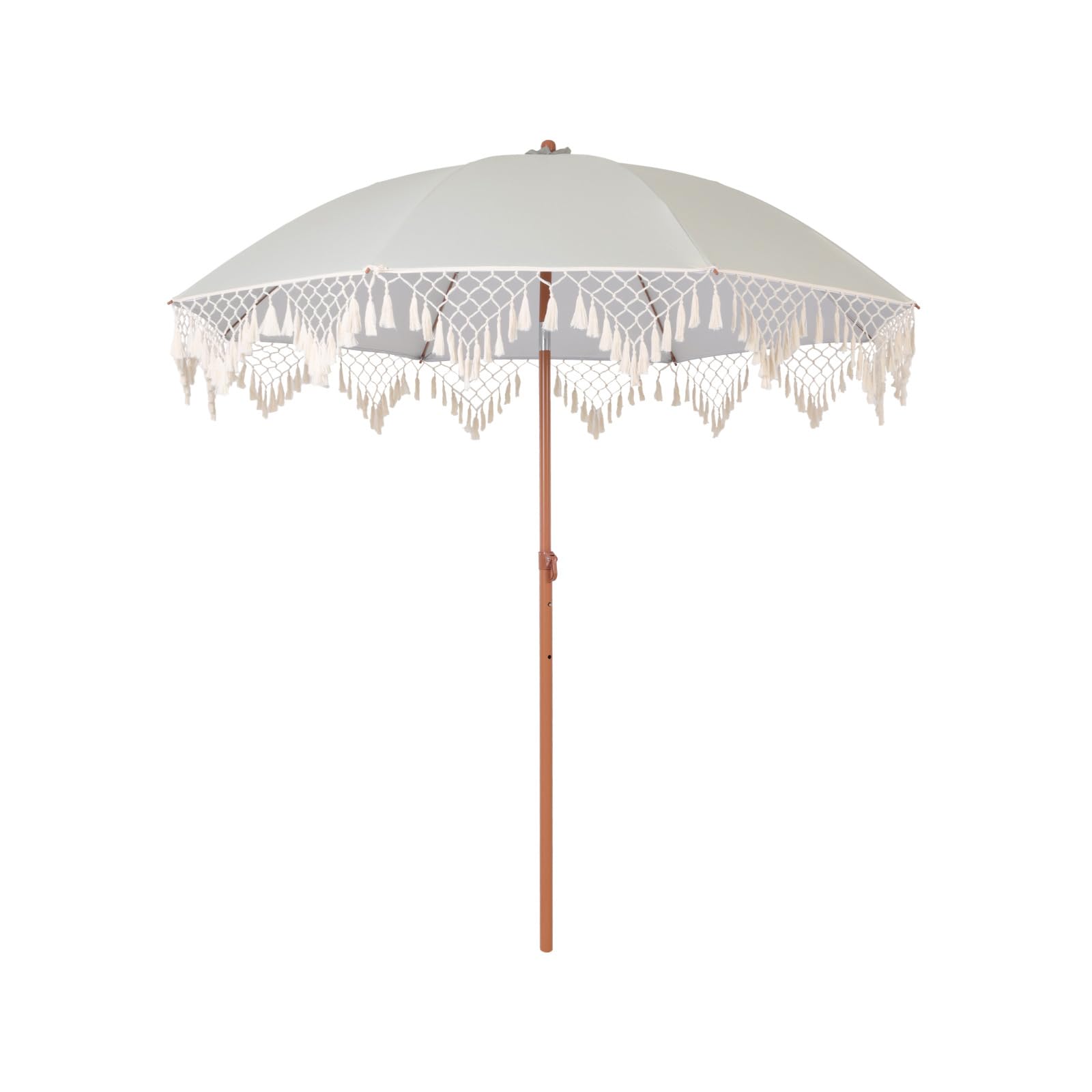 Sombrilla de Playa con Flecos 200cm Inclinable Regulable, Sombrilla Bohemia Portátil con Bolsa para Jardín Terraza Piscina, Protección Solar UPF 50+ Impermeable