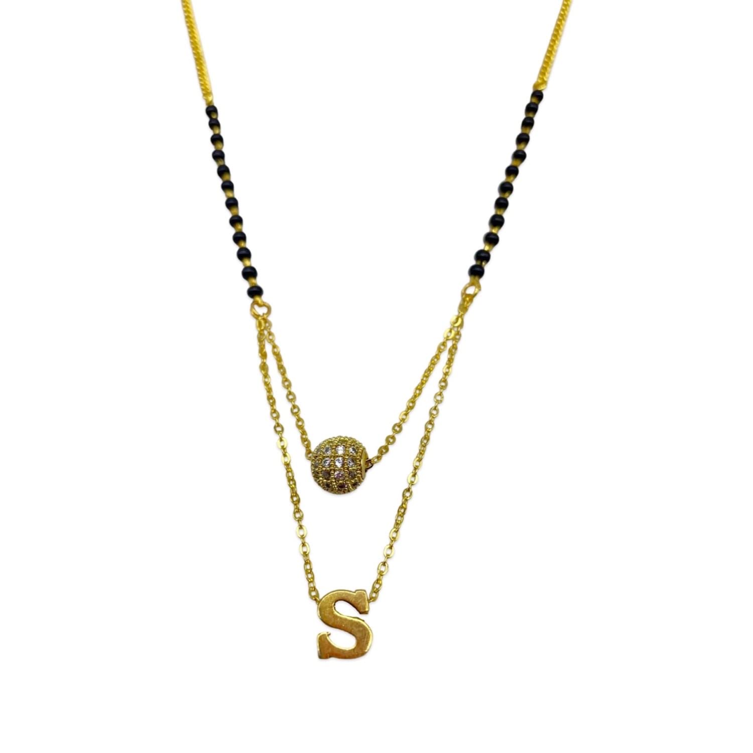 S Letter Mangalsutra - Stylish AD Silver Ball Alphabet Gold Name Mangalsutra - Personalised Wife Husband Couple Name Design (20 Inch)-image-12