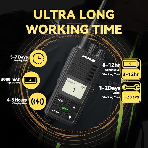 Image of SAMCOM FPCN10A Radio Walkie Talkie Adult with Six Way Multi Charger Station | 2 Way Radios with Earpiece Long Range Heavy Duty Rugged UHF Group Call Dual PTT 3000mAh Battery for Security School Jobsite
