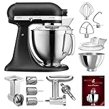 KitchenAid Küchenmaschine Artisan - P23 Vario Set Deluxe 185er (AM) 5KSM185PSEBK inkl. Gemüseschneider (MVSA), Fleischwolf Ganzmetall (5KSMMGA) und Kochbuch (Kochen & Backen), Gusseisen Schwarz
