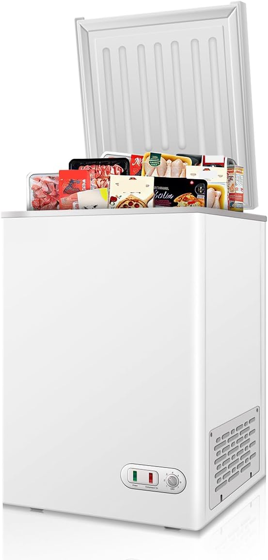 3.0 Cu.ft Compact Chest Freezer, Energy Efficient Small Deep Freezer with Adjustable Thermostat and Manual Defrost, White Garage Freezer for Home, Kitchen Apartment Office RV