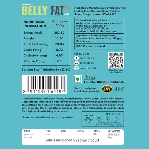 Image of Celest Herbal Infusion - Blue Pea + Dandelion + Mint | Helps in Belly Fat
