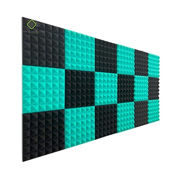 YGM Acoustic Foams® Pyramid Acoustic (Set of 12), 50 Density Foam Panels,12" X 12" X 2 Inches, Premium Grade Soundproofing Studio Noise, Echo Reduction and Absorption (6 Green + 6 Black)