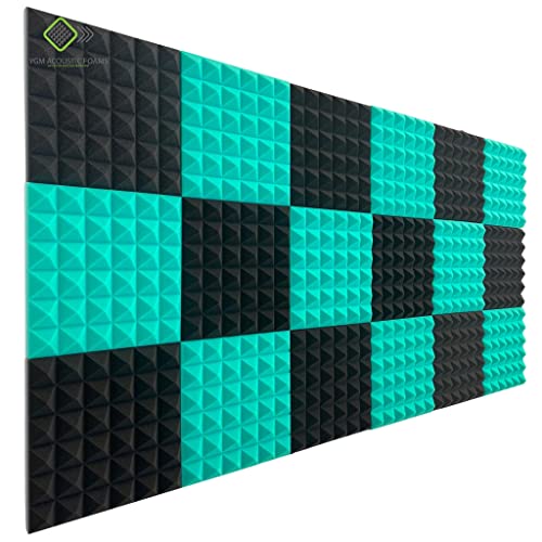 YGM Acoustic Foams® Pyramid Acoustic (Set of 12), 50 Density Foam Panels,12" X 12" X 2 Inches, Premium Grade Soundproofing Studio Noise, Echo Reduction and Absorption (6 Green + 6 Black)