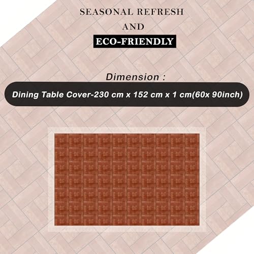 Image of Kuber Industries Dining Table Cover | 60x90 Inch | 6 Seater Dining Table | PVC Table Cloth | Kitchen Table Cover | Waterproof Table Cover | Table Cloth for Dining Table | Wooden Check | Brown