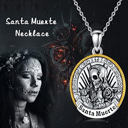 SLIACETE 925 Sterling Silver Santa Muerte/Virgin Mary Necklace for Women Miraculous Medal Pendant Necklace Catholic Religious Jewelry Gifts