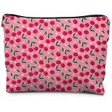 RYYCDOI Pink Cherry Makeup Bag, Coquette Makeup Bag, Cherry Accessories for Women, Cherry Stuff, Aesthetic Makeup Bag, Cherry Print Cosmetic Bags Toiletry Bag for Women, Preppy Cosmetic Bag