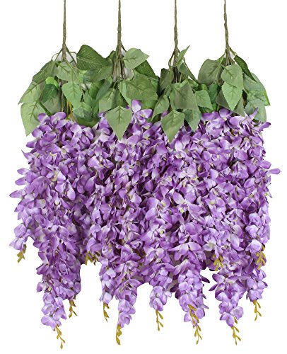 Duovlo Flor artificial de glicínias de seda 7,5 metros pendurado Wisteria videira flor falsa arbusto