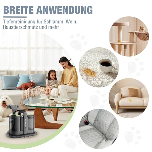 WORKPRO Waschsauger Polsterreiniger 450W 13kPa, Nasssauger Teppichreiniger 1,6L, Polsterreinigungsgerät mit Dampffunktion, 2 Bürstenköpfe, Nass-Trockensauger für Teppich, Sofa, Auto